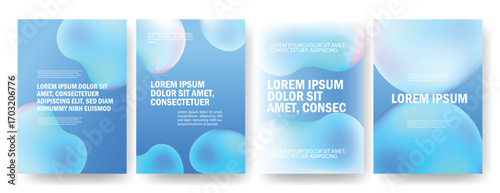 Modern gradient liquid glass shape poster background template set with perspective geometric elements, creative stylish design for social media, advertising, flyer, banner and digital promotion