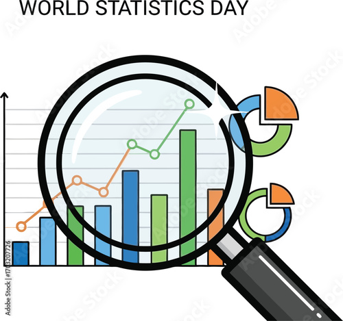 World statistics day concept with graph and magnifying glass business and finance concept design