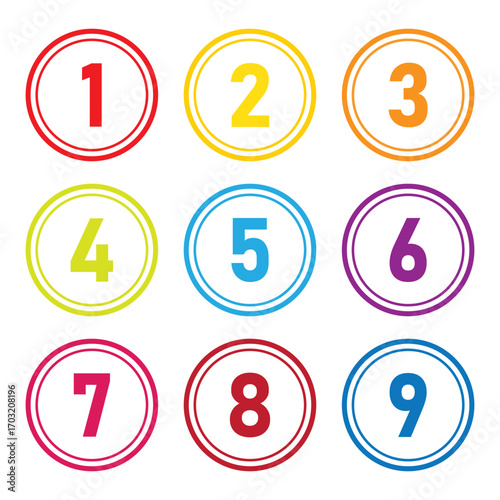 Set of 1-9 numbers, number long shadow flat eps 10.