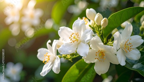 White flowers in sunlight