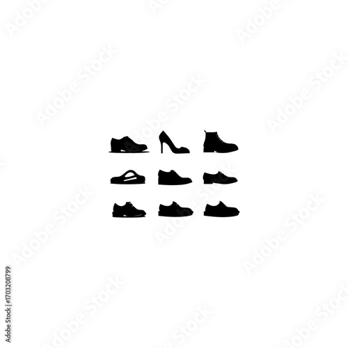 Silhouette shoe icon collection: footwear, fashion, and sneakers in flat style 
