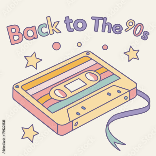 Colorful vintage music party invitation with a retro audio cassette icon