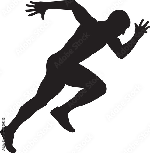 Sprinter silhouette vector in dynamic running pose, ideal for sports, fitness, and athletics designs.