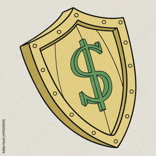 Golden Shield with Dollar Sign Symbolizing Financial Security.