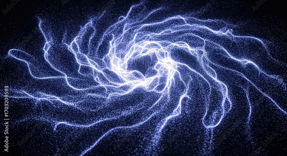 Obraz premium A mesmerizing spiral vortex of glowing blue and white light particles swirling in the darkness, resembling a cosmic galaxy or an energy portal.