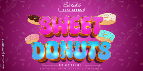 Delicious sweet donuts editable text effect.
