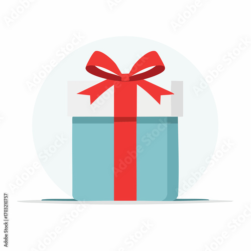 Vector illustration of a gift box wrapped with red ribbon and bow, minimal flat design, isolated