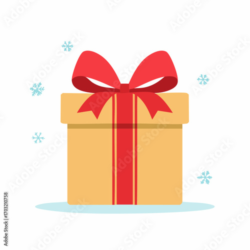 Vector illustration of a gift box wrapped with red ribbon and bow, minimal flat design, isolated