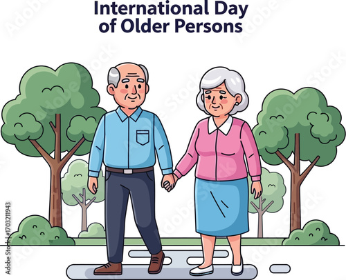 International day of older persons with elderly couple walking in the park