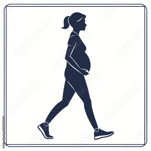 Pregnant Woman Walking, Silhouette Illustration, Health and Wellness.