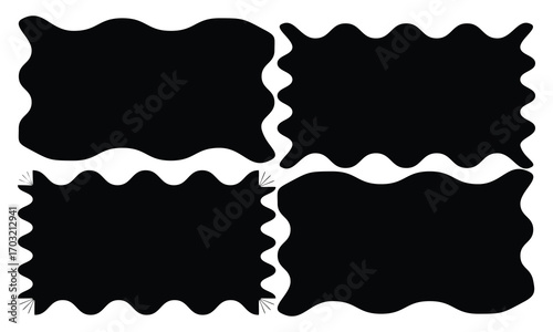 Set of vertical rectangle frames with wavy edges. Rectangular shapes with curvy borders. Mirror, picture or photo frameworks. Empty text boxes isolated on white background. Vector illustration. eps10