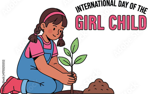 A girl child planting a tree sapling on the international day of the girl child