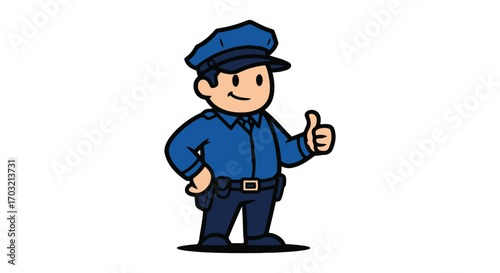 Friendly cartoon police officer giving a thumbs up gesture