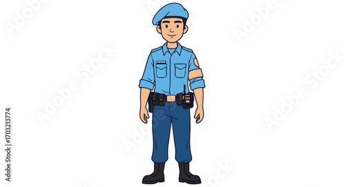 Cartoon illustration of a male police officer in uniform