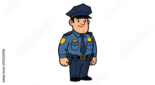 Cartoon police officer in uniform standing and smiling