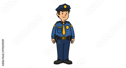 Cartoon police officer standing proudly in uniform