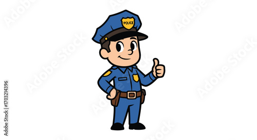 Friendly cartoon police officer giving a thumbs up approval