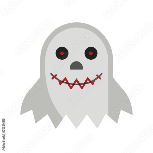 Ghost icon stitched mouth red eyes halloween spooky