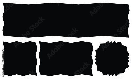 Round and Rectangle shape frame with zigzag edge. Rectangular jagged curved box element. Geometric zig zag wavy stickers. Wiggly undalute square badge, ate poster, banner, social media template. eps10