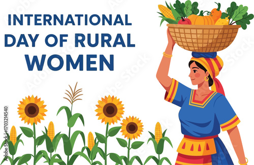 International day of rural women illustration with woman carrying basket of vegetables