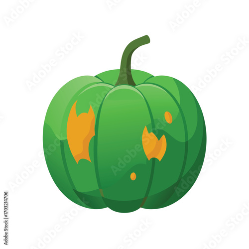 Green rotten pumpkin with orange decay spots vector
