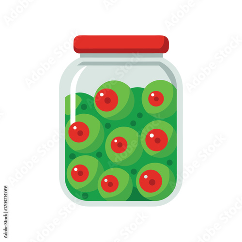 Jar of green eyeball candies candy