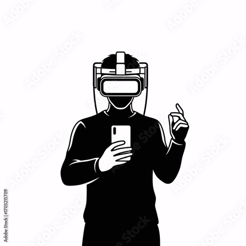 Engaged user exploring virtual reality with smartphone and gesture control for immersive experiences