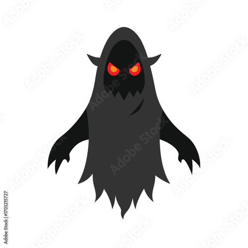 Scary shadow ghost with glowing red eyes dark black