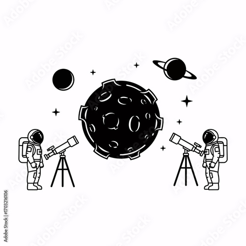 Astronauts explore the cosmos with telescopes, discovering distant planets and celestial wonders