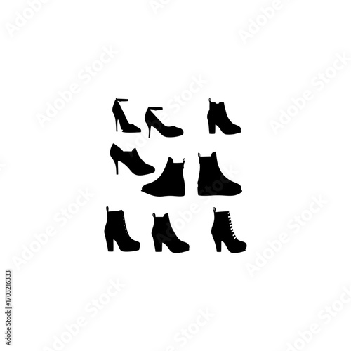 Silhouette of a collection of shoe models 