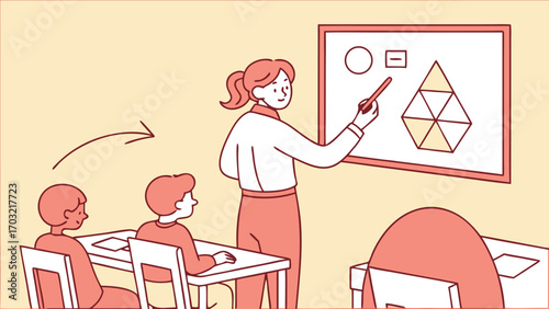 Teacher Explaining Geometry to Students in Classroom.
