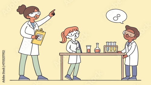 Teacher and students conducting a science experiment in a laboratory.