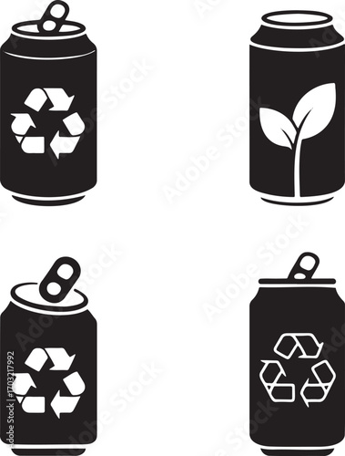 Black Beverage Cans with Eco-Friendly Recycling Icons – Sustainable Packaging Concept