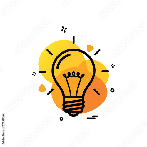 light bulb idea , Illustration of a lightbulb with yellow and orange icon vector on transparent background