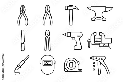 Tools vise iron hammer icon welding soldering crafting metal mask rivet vector