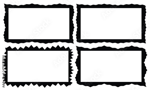 Set of vertical rectangle frames with wavy edges. Rectangular shapes with curvy borders. Mirror, picture or photo frameworks. Empty text boxes isolated on white background. Vector illustration. eps10