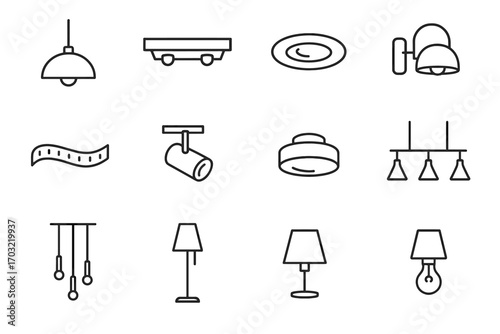 Minimalist chandelier led icon strip icons lamp pendant track lighting ceiling vector