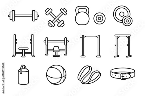 Dumbbells press squat icon bar weight belt vector strength ball icons bench