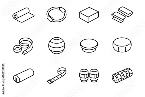 Board gear icon block ankle pilates yoga icons vector foam roller bands