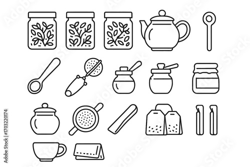 Glass tea icon sealing pot herbal jar infuser strainer diy clips vector