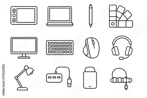 Monitor icons usb external tool vector wireless keyboard designer device icon hub