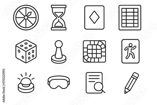 Icons clue party buzzer vector card icon pad board token dice game