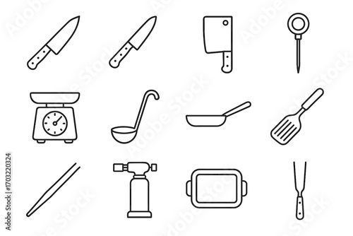 Plating knife sauce tools icon professional spatula cleaver cooking vector scale tweezers