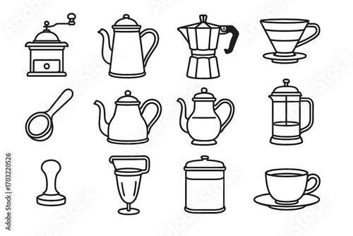 Filter icon press vintage grinder antique cloth dripper vector coffee pot icons