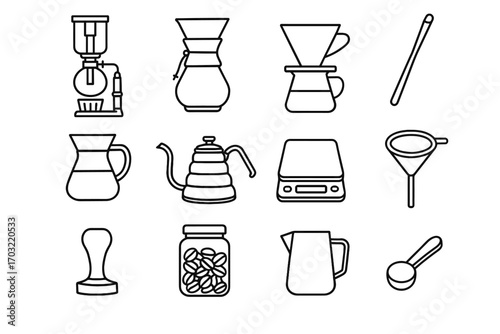 Cloth specialty filter art stainless kettle coffee icons vector chemex wooden icon