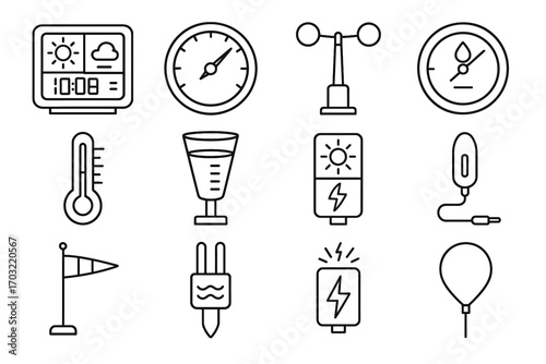Monitoring vector weather wind icon digital station vane lightning balloon moisture icons