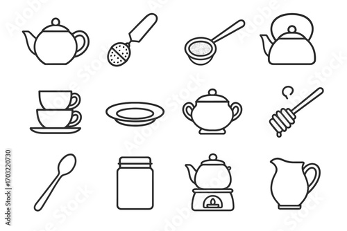 Teaspoon warmer jug milk teapot cups vector tea icon infuser icons brewing