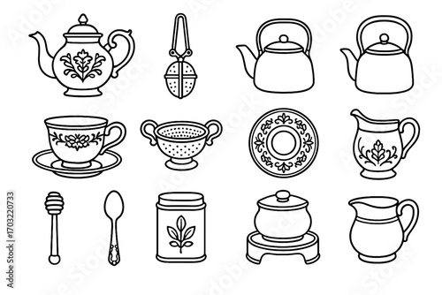 Accessories strainer vector tin cup icon tray tea china silver enamel kettle