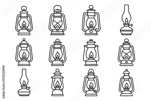 Vector icons brass kerosene rustic oil lantern wick icon vintage classic