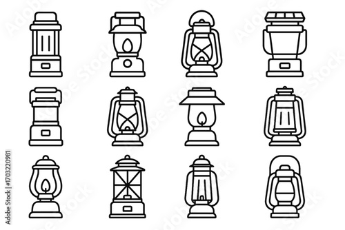 Vector frame kerosene lanterns wide lantern beam base icon camping solar large